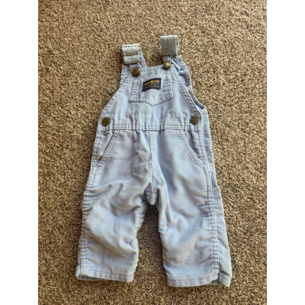 VTG  OshKosh B'Gosh Light Blue Corduroy Overalls Baby Toddler Vestbak USA 3-6 Mo